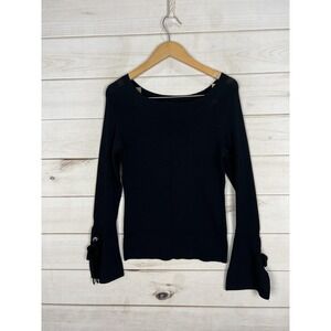 INC International Concepts Sweater Womens Medium Black Bell Sleeve Knit Top Y2K